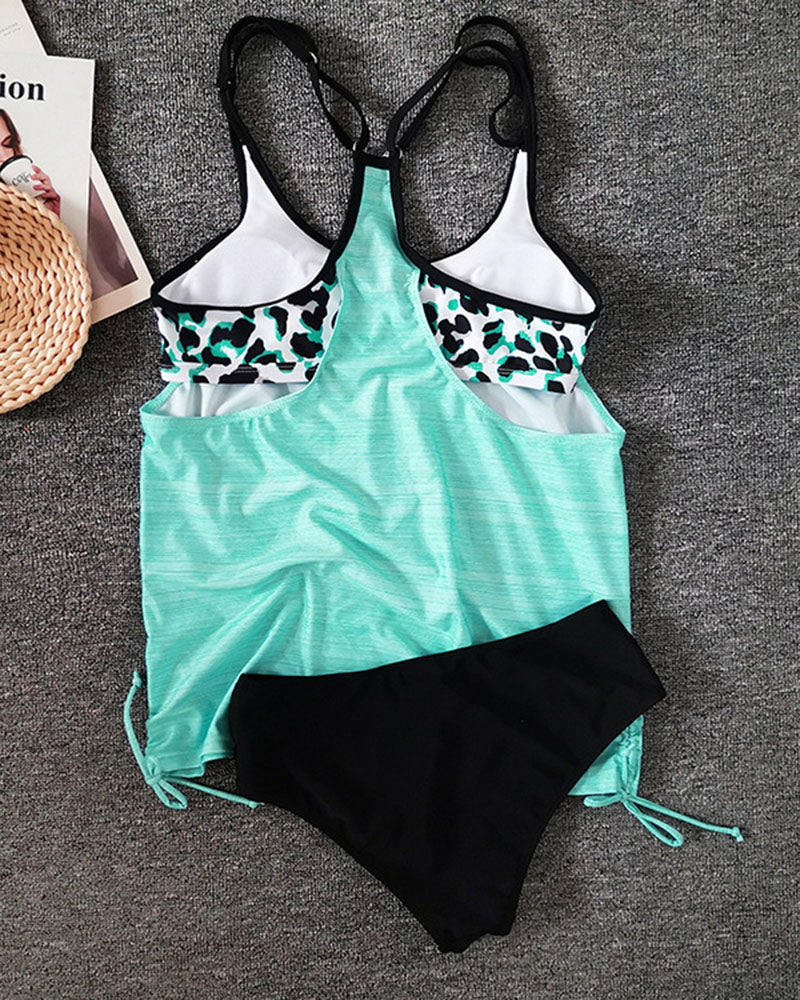 Augustus - Tankini monocolore con stampa leopardata