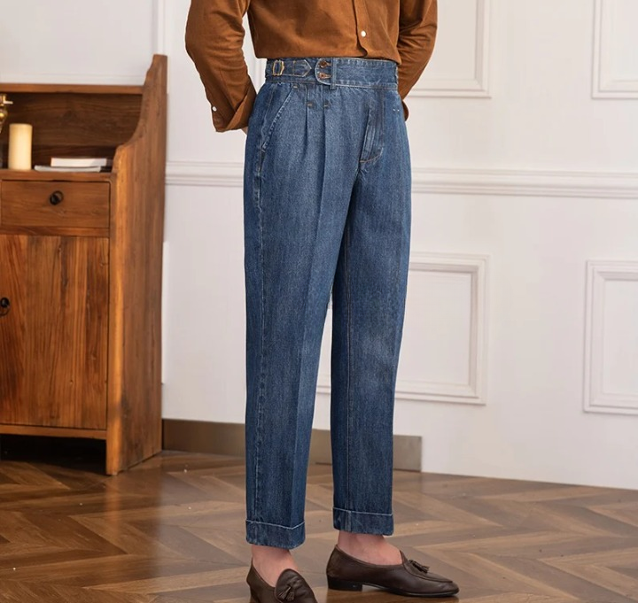 Pantaloni Gurkha in Denim Blu per Uomo