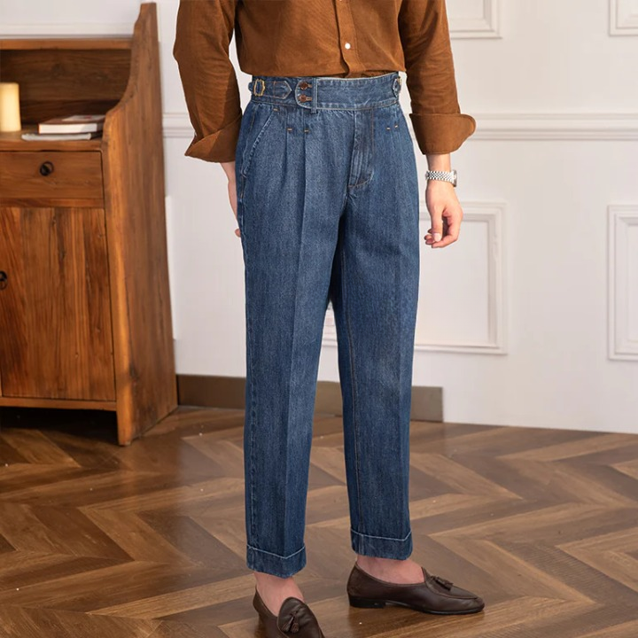 Pantaloni Gurkha in Denim Blu per Uomo