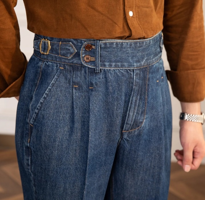 Pantaloni Gurkha in Denim Blu per Uomo